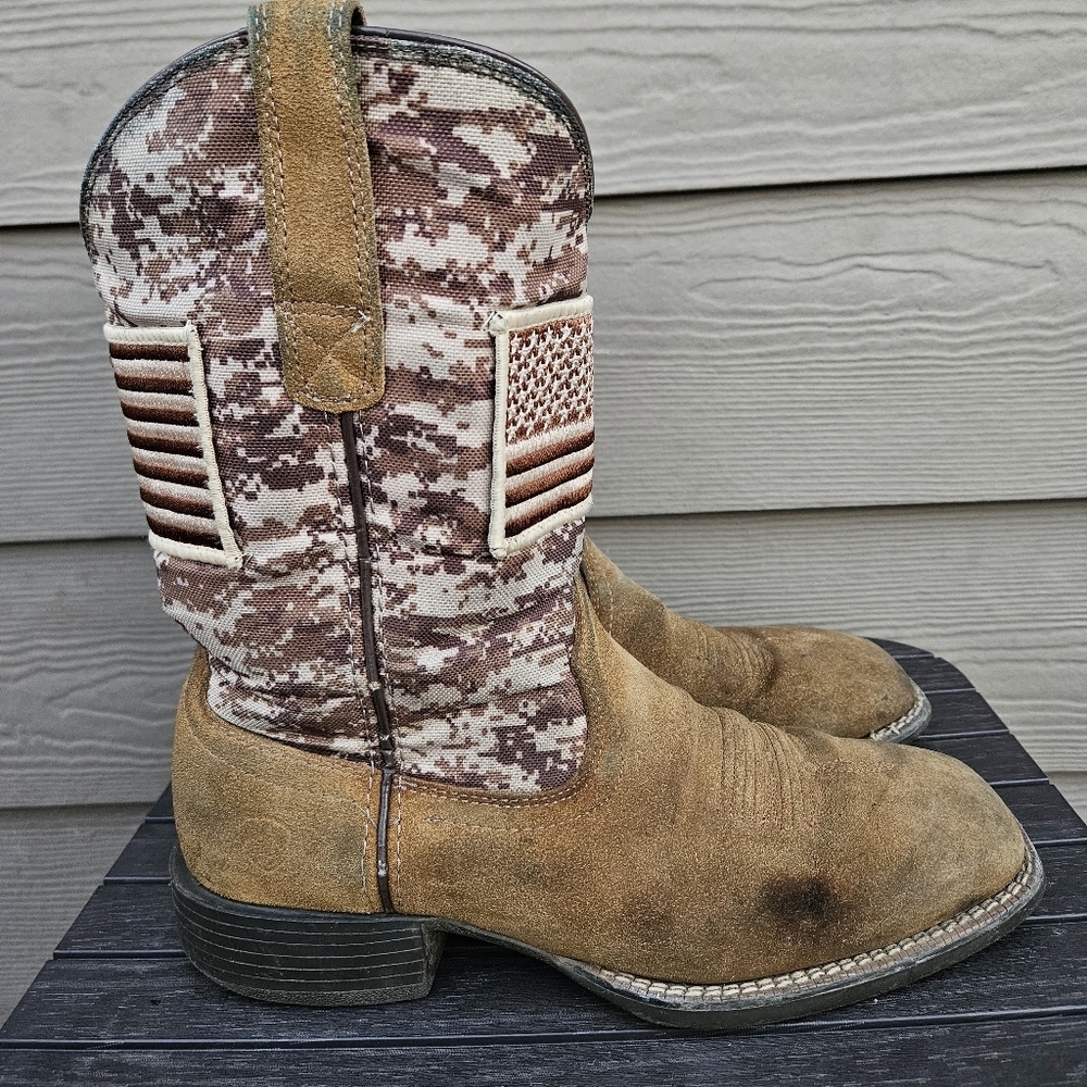 Ariat Sport Patriot Western Boot Mocha/Sand Camo Brown Cowboy Flag Mens 8.5 D